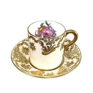 Vintage Paragon Queen Mary Demitasse Cup and Saucer Pink Rose Gold Filigree